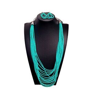 Turquoise Paparazzi Long Necklace and Earrings Set